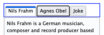 The same tab list showing except the first tab is selected, but the second has the focus outline.